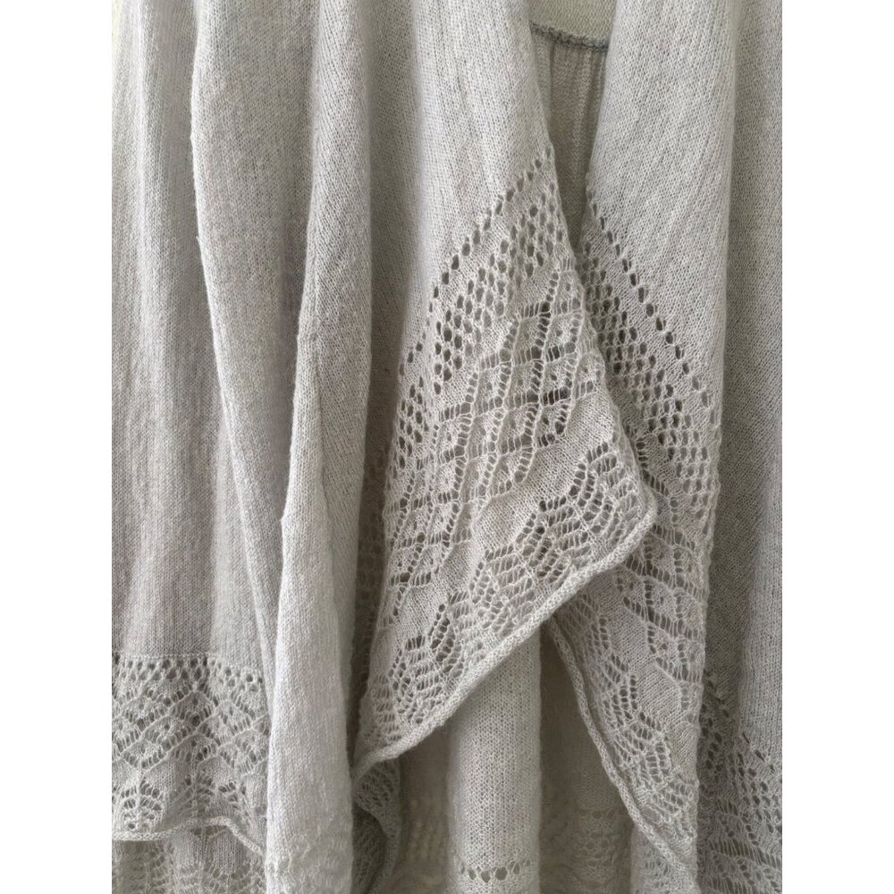 Loft Gray Open-Front Knit Cardigan Sweater L Lace Detail Long Sleeve - Picture 12 of 16